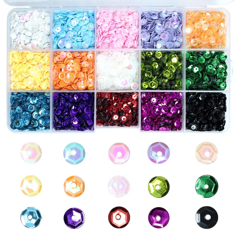 Gallipower 0.2in/5mm Bulk Loose Sequins,Sequin for Crafts,15 Colors Bulk Rainbow Round Sequin,Iridescent Embroidery Sequins for DIY Craft Sewing Nail Festival Costume Decoration - Image 1
